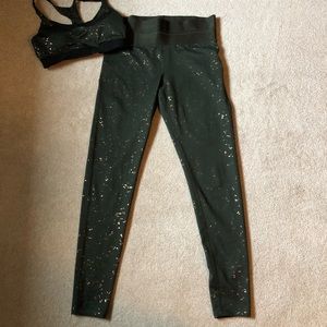 Champion 9 green and gold leggings and bra set